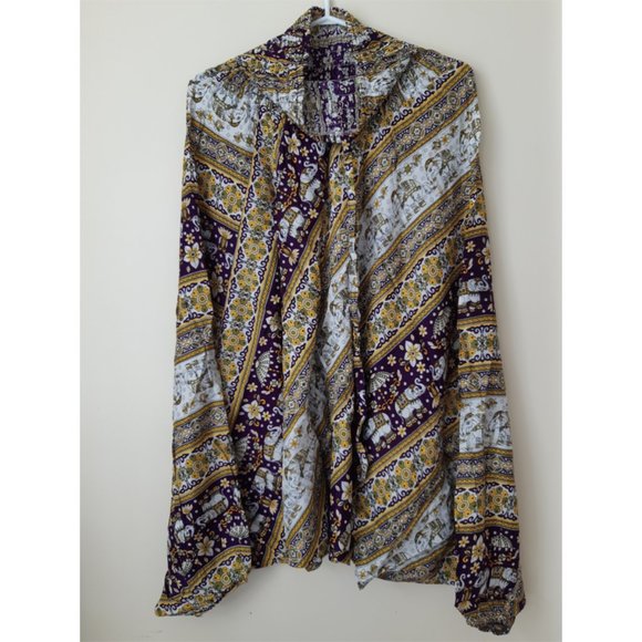 (B2)100% Rayon Harem Pants w/ Elephants&Flowers Pr - Picture 1 of 3